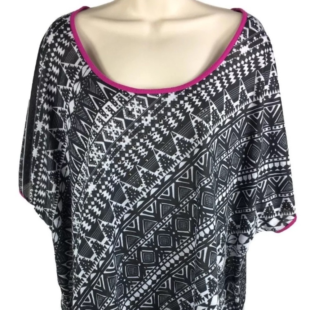 Catherines Short Sleeve Blouse Hi-Low Embellished